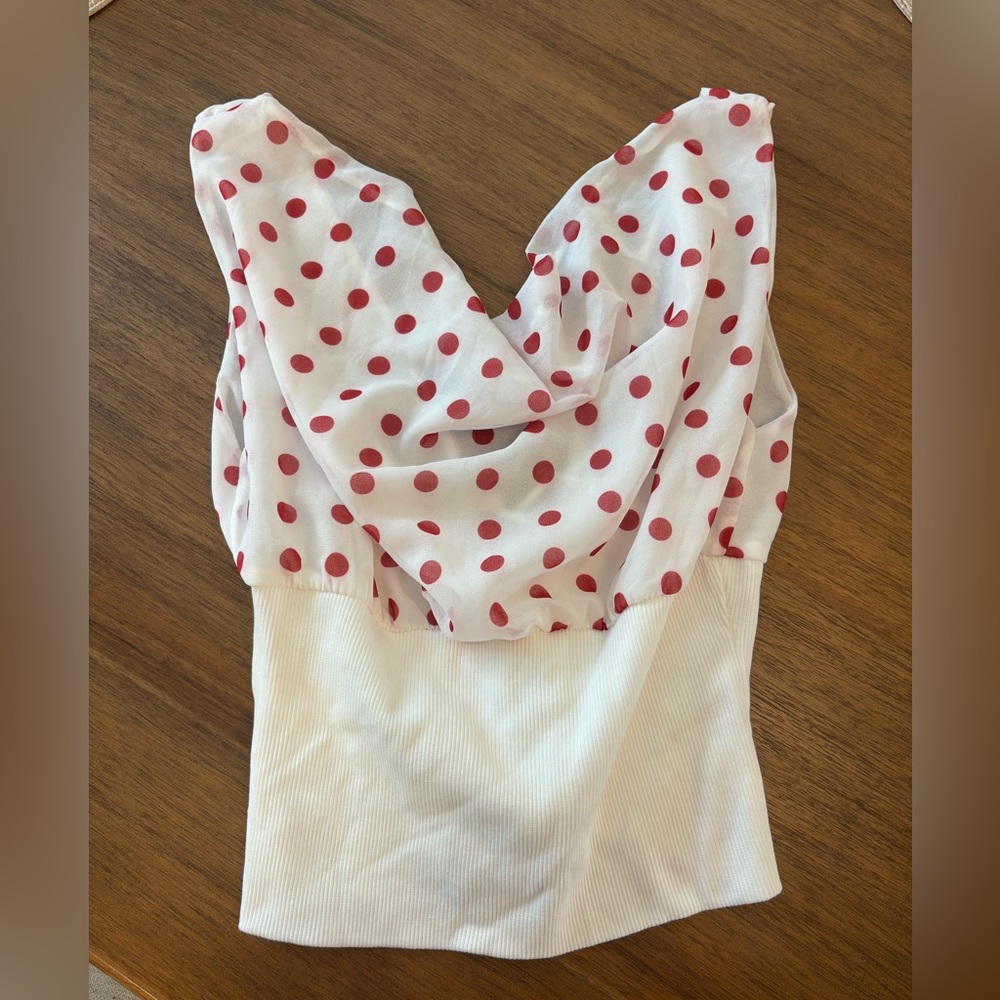 Polka Dot Sleeveless cowl neck Top - Red and White